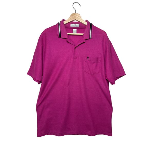 Penguin Club Vintage Polo Shirt Men's Magenta Pink Size L Preppy Golf 90s - Picture 1 of 10